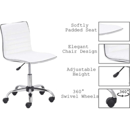 FWStyle White Faux Leather Ribbed Designer Office Chair - Size: 97 x 45 x 51cm - Wilko - thumbnail 6