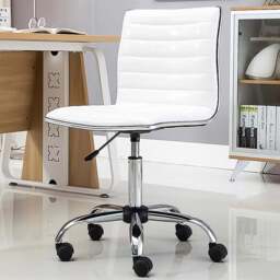 FWStyle White Faux Leather Ribbed Designer Office Chair - Size: 97 x 45 x 51cm - Wilko