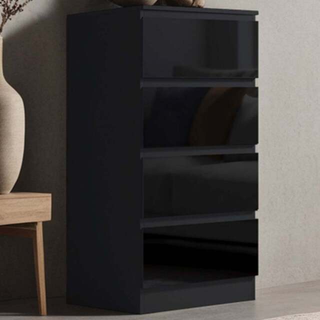 FWStyle Stora 4 Drawer Black Gloss Chest Of Drawers - Wilko - image 1
