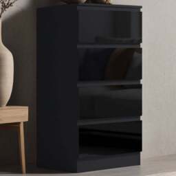 FWStyle Stora 4 Drawer Black Gloss Chest Of Drawers - Wilko