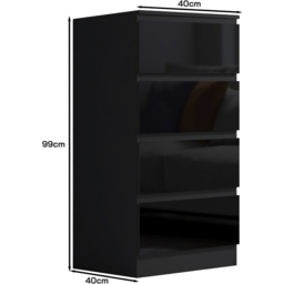 FWStyle Stora 4 Drawer Black Gloss Chest Of Drawers - Wilko - thumbnail 7