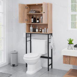 Costway 2 Door Single Shelf Natural Over The Toilet Storage Cabinet - Size: 63 x 23 x 165.5cm - n/a - Wilko