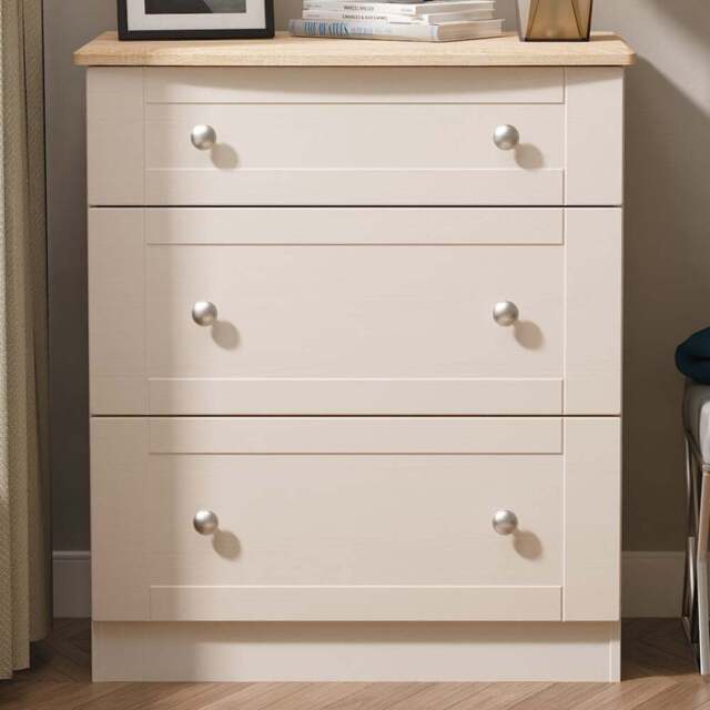 Crowndale Sussex 3 Drawer Kashmir Ash and Bardolino Oak Deep Chest of Drawers Ready Assembled - Kashmir Ash & Bardolino Oak - Wilko - image 1