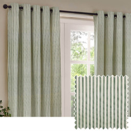 Yard Hebden Green Striped Cotton Eyelet Curtains 229 x 183cm - Size: 183 x 229 x 1cm - Wilko - thumbnail 6
