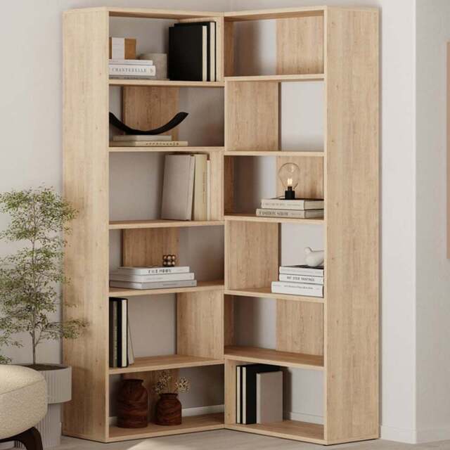 Decortie Molly No.4 12 Shelf Oak Tall Corner Bookcase - Cream - Wilko - image 1