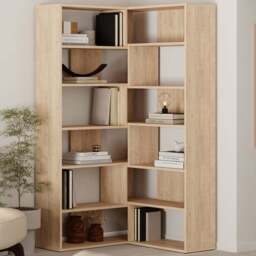 Decortie Molly No.4 12 Shelf Oak Tall Corner Bookcase - Cream - Wilko