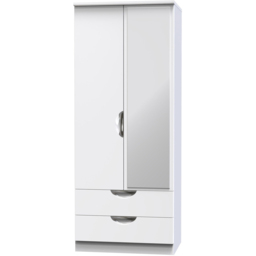 Crowndale Camden 2 Door 2 Drawer White Gloss and White Mirrored Wardrobe Ready Assembled - White Gloss & White - Wilko - thumbnail 4