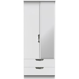 Crowndale Camden 2 Door 2 Drawer White Gloss and White Mirrored Wardrobe Ready Assembled - White Gloss & White - Wilko - thumbnail 3