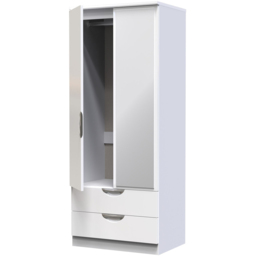Crowndale Camden 2 Door 2 Drawer White Gloss and White Mirrored Wardrobe Ready Assembled - White Gloss & White - Wilko - thumbnail 5