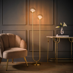 ValueLights Chessy 2 Way Ribbed Glass Gold Stem LED Floor Lamp - Size: 153 x 32 x 23cm - Wilko - thumbnail 7