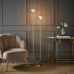 ValueLights Chessy 2 Way Ribbed Glass Gold Stem LED Floor Lamp - Size: 153 x 32 x 23cm - Wilko - thumbnail 3