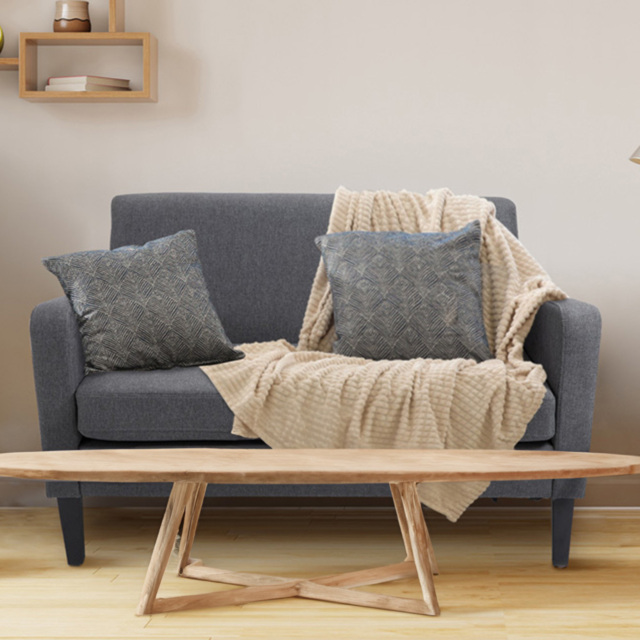 Portland 2 Seater Grey Linen Curved Loveseat Sofa - Wilko - image 1