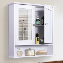 Kleankin White 2 Door Mirror Bathroom Cabinet - Size: 56 x 13 x 58cm - Wilko - thumbnail 1