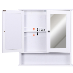 Kleankin White 2 Door Mirror Bathroom Cabinet - Size: 56 x 13 x 58cm - Wilko - thumbnail 6