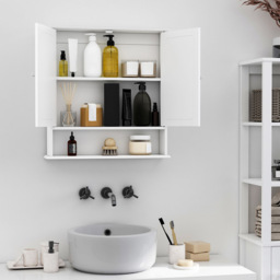 Kleankin White 2 Door Mirror Bathroom Cabinet - Size: 56 x 13 x 58cm - Wilko - thumbnail 7