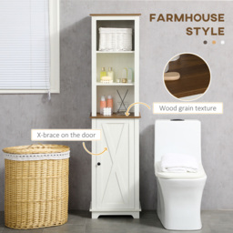 Kleankin Single Door 3 Shelf White Tall Bathroom Floor Cabinet - Size: 39.5 x 30 x 160cm - Wilko - thumbnail 7