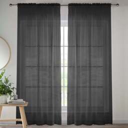 Tyrone Textiles Crystal Black Plain Sheer Voile Panel Curtain 145 x 229cm - Size: 229 x 145 x 1cm - Wilko