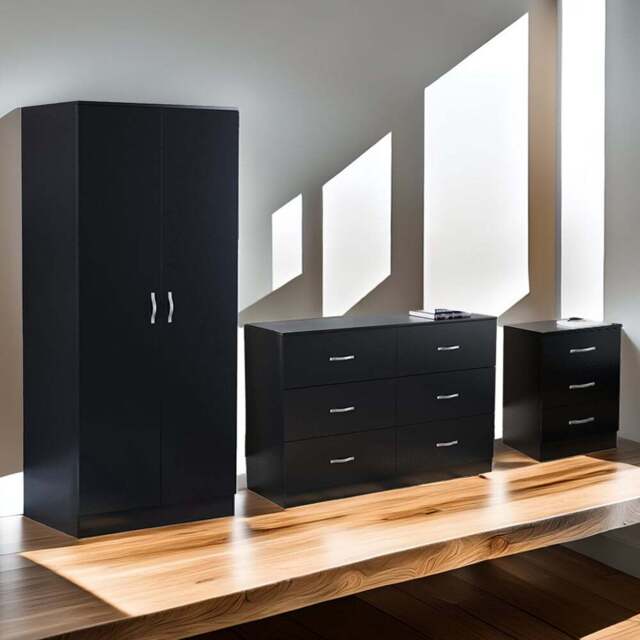 Vida Designs Riano Black 3 Piece Narrow Bedroom Furniture Set - Wilko - image 1