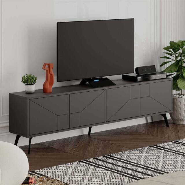 Decortie Dune Anthracite TV Stand with 4 Doors - Grey - Wilko - image 1