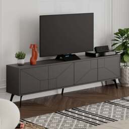 Decortie Dune Anthracite TV Stand with 4 Doors - Grey - Wilko