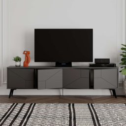Decortie Dune Anthracite TV Stand with 4 Doors - Grey - Wilko - thumbnail 5
