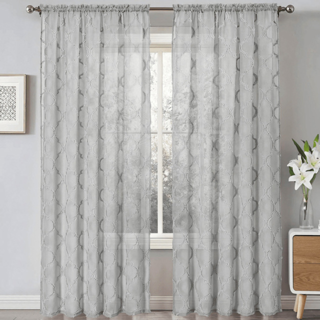 Velosso Tufted Grey Mariella Sheer Voile Panel Curtain 150 x 228cm - Size: W 150 x D 228cm - Wilko - image 1