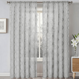 Velosso Tufted Grey Mariella Sheer Voile Panel Curtain 150 x 228cm - Size: W 150 x D 228cm - Wilko