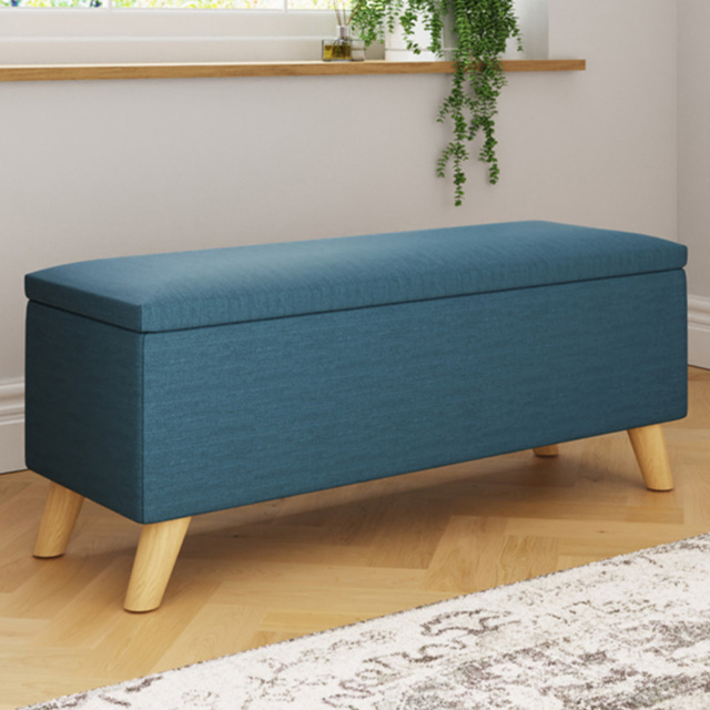 GFW Secreto Teal Blue Hopsack Fabric Ottoman Storage Bench - Size: 37 x 98 x 43cm - Wilko - image 1