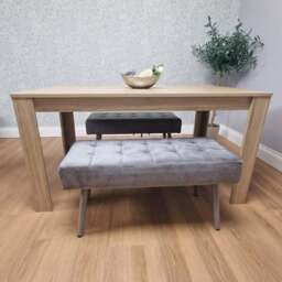 Kosy Koala 4 Seater Dining Set with Bench Oak Effect and Grey Velvet - Multi - Wilko