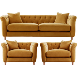 Elsie Chesterfield 5 Seater Ochre Plush Velvet Sofa Suite - Yellow - Wilko - thumbnail 3