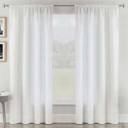 Tyrone Textiles Rhodes White Linen Look Rod Pocket Voile Panel Curtains 140 x 183cm - Size: W 140 x D 183cm - Wilko - thumbnail 1