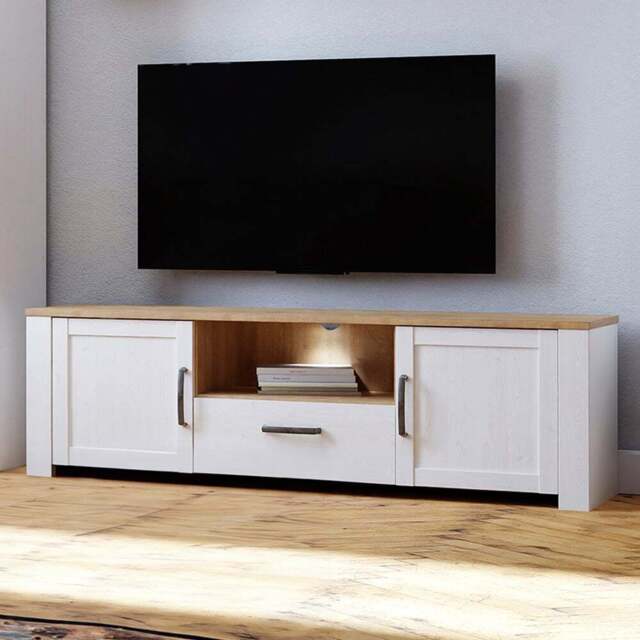 Florence Bohol 2 Door Single Drawer White Riviera Oak TV Unit - Size: 42 x 166 x 52cm - Brown - Wilko - image 1