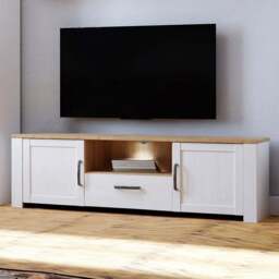 Florence Bohol 2 Door Single Drawer White Riviera Oak TV Unit - Size: 42 x 166 x 52cm - Brown - Wilko
