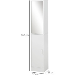 Kleankin 2 Door White Mirrored Tall Floor Cabinet - Size: 32 x 28 x 162cm - Wilko - thumbnail 7