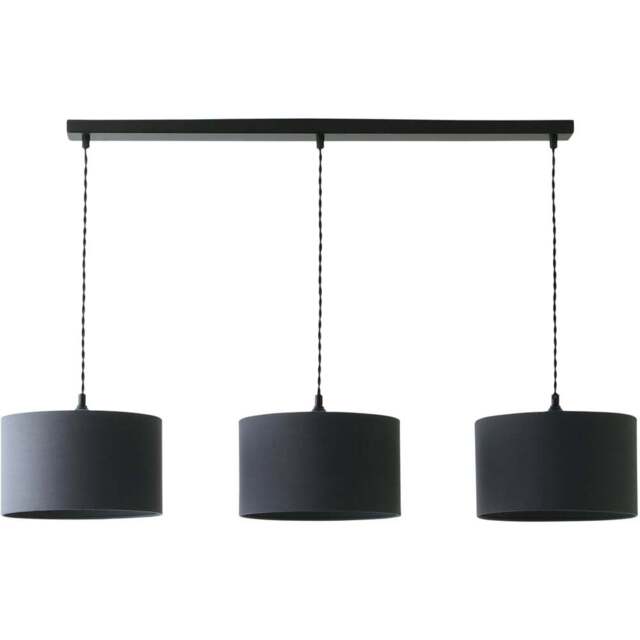 ValueLights Reni Charcoal Drum Shade 3 Drop Bar Matte Black Diner LED Ceiling Light - Size: 123.5 x 98 x 25cm - Wilko - image 1