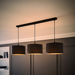 ValueLights Reni Charcoal Drum Shade 3 Drop Bar Matte Black Diner LED Ceiling Light - Size: 123.5 x 98 x 25cm - Wilko - thumbnail 7