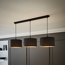 ValueLights Reni Charcoal Drum Shade 3 Drop Bar Matte Black Diner LED Ceiling Light - Size: 123.5 x 98 x 25cm - Wilko - thumbnail 3