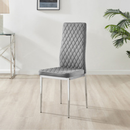 Furniturebox Lucia Valera 4 Seater Round Dining Set Grey Gloss and Chrome - Wilko - thumbnail 5