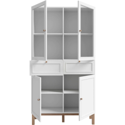 Florence Wensley 4 Door 2 Drawer Light Grey and Oak Glass Display Cabinet with LED Lighting - Size: 184.6 x 99.9 x 41.7cm - Multi - Furniture To Go - - thumbnail 5