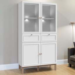 Florence Wensley 4 Door 2 Drawer Light Grey and Oak Glass Display Cabinet with LED Lighting - Size: 184.6 x 99.9 x 41.7cm - Multi - Furniture To Go -