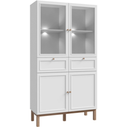 Florence Wensley 4 Door 2 Drawer Light Grey and Oak Glass Display Cabinet with LED Lighting - Size: 184.6 x 99.9 x 41.7cm - Multi - Furniture To Go - - thumbnail 3