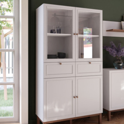 Florence Wensley 4 Door 2 Drawer Light Grey and Oak Glass Display Cabinet with LED Lighting - Size: 184.6 x 99.9 x 41.7cm - Multi - Furniture To Go - - thumbnail 7