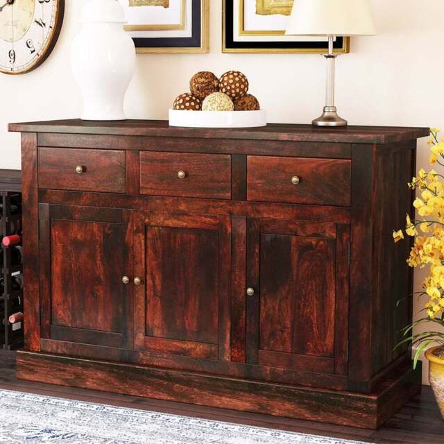 Brooklyn Esma 3 Door 3 Drawer Dark Mango Large Sideboard - Size: 90 x 135 x 50cm - Brown - Wilko - image 1