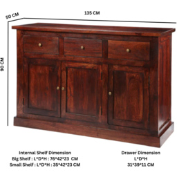 Brooklyn Esma 3 Door 3 Drawer Dark Mango Large Sideboard - Size: 90 x 135 x 50cm - Brown - Wilko - thumbnail 5