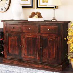 Brooklyn Esma 3 Door 3 Drawer Dark Mango Large Sideboard - Size: 90 x 135 x 50cm - Brown - Wilko - thumbnail 1