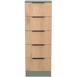 Crowndale Java 5 Drawer Slatt Effect and Reed Green Tall Bedside Cabinet - Wilko - thumbnail 3