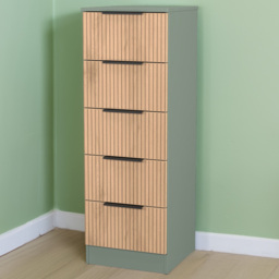 Crowndale Java 5 Drawer Slatt Effect and Reed Green Tall Bedside Cabinet - Wilko - thumbnail 1