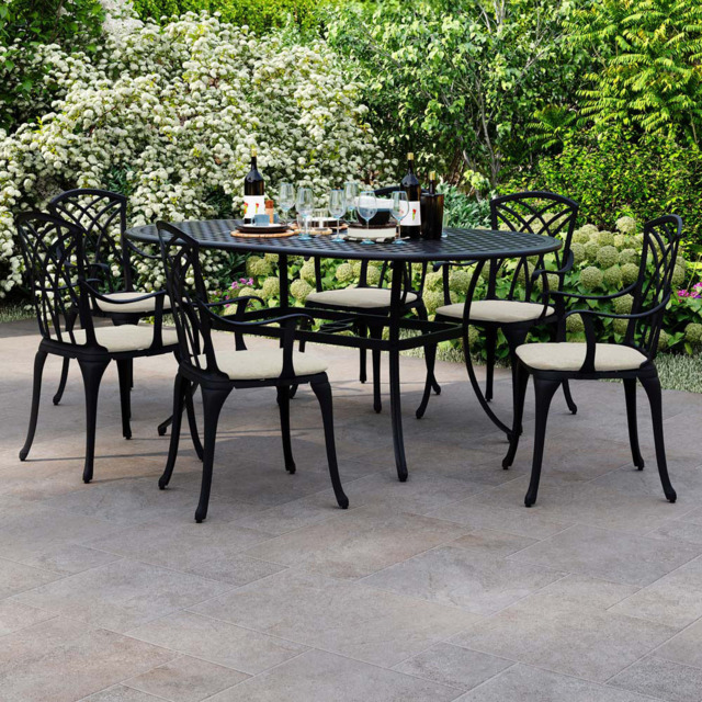 Charles Bentley Cast Aluminium 6 Seater Oval Dining Set - Black - Wilko - image 1