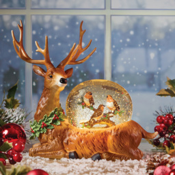 The Christmas Workshop Warm White LED Golden Reindeer and Robin Light Up Snow Globe 26cm - Size: 26 x 28.5 x 15.5cm - Multi - Wilko - thumbnail 3