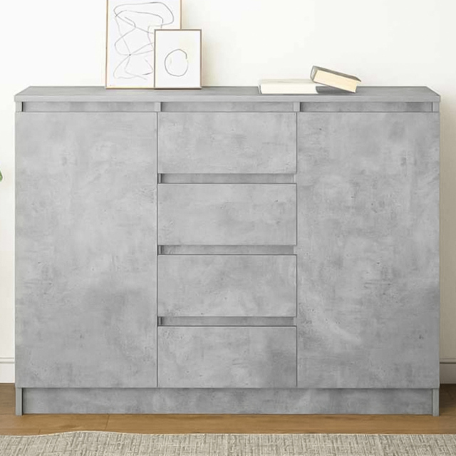 vidaXL 2 Door 4 Drawer Concrete Grey Wooden Sideboard - Size: 76 x 100.5 x 35cm - Wilko - image 1